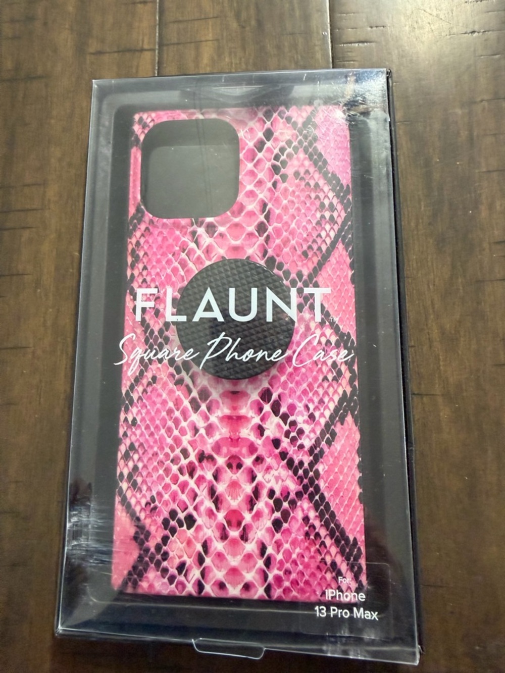Flaunt Pink Snake Skin Square Phone Case with Pop Grip for iPhone 13 Pro Max